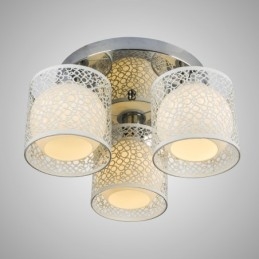 Lampada a soffitto a 3 luci in vetro multicolore, montaggio a filo, finitura cromata