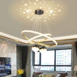 Lampada a sospensione LED moderna in ferro e silicone a doppio cerchio, 4 luci 57 W 40+60 cm