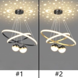 Lampada a sospensione LED moderna in ferro e silicone a doppio cerchio, 4 luci 57 W 40+60 cm