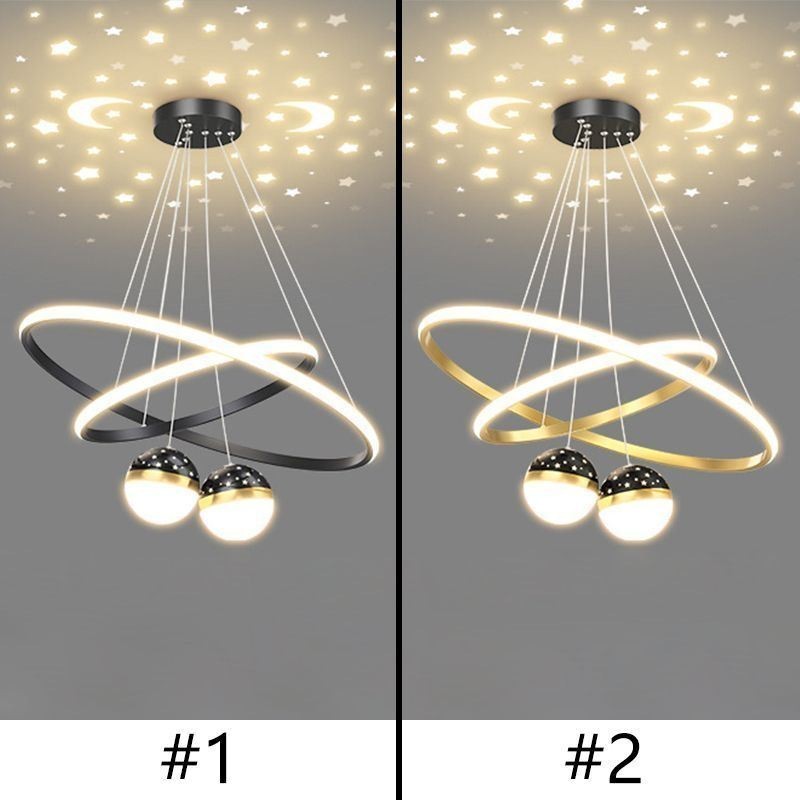 Lampada a sospensione LED moderna in ferro e silicone a doppio cerchio, 4 luci 57 W 40+60 cm