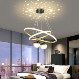 Lampada a sospensione LED moderna in ferro e silicone a doppio cerchio, 4 luci 57 W 40+60 cm