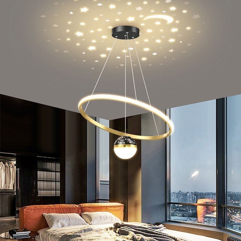 Lampada a sospensione LED moderna semplice in ferro e silicone, anello singolo