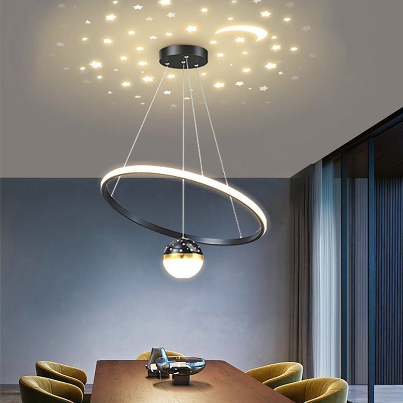 Lampada a sospensione LED moderna semplice in ferro e silicone, anello singolo