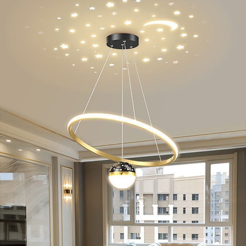 Lampada a sospensione LED moderna semplice in ferro e silicone, anello singolo