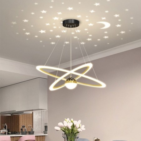 Lampada a sospensione LED in ferro e acrilico effetto cielo stellato, anello