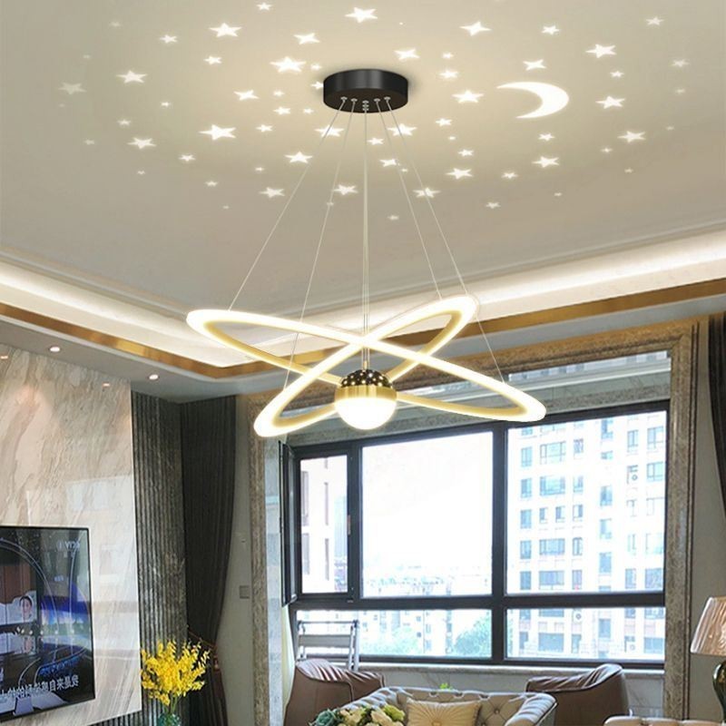 Lampada a sospensione LED in ferro e acrilico effetto cielo stellato, anello