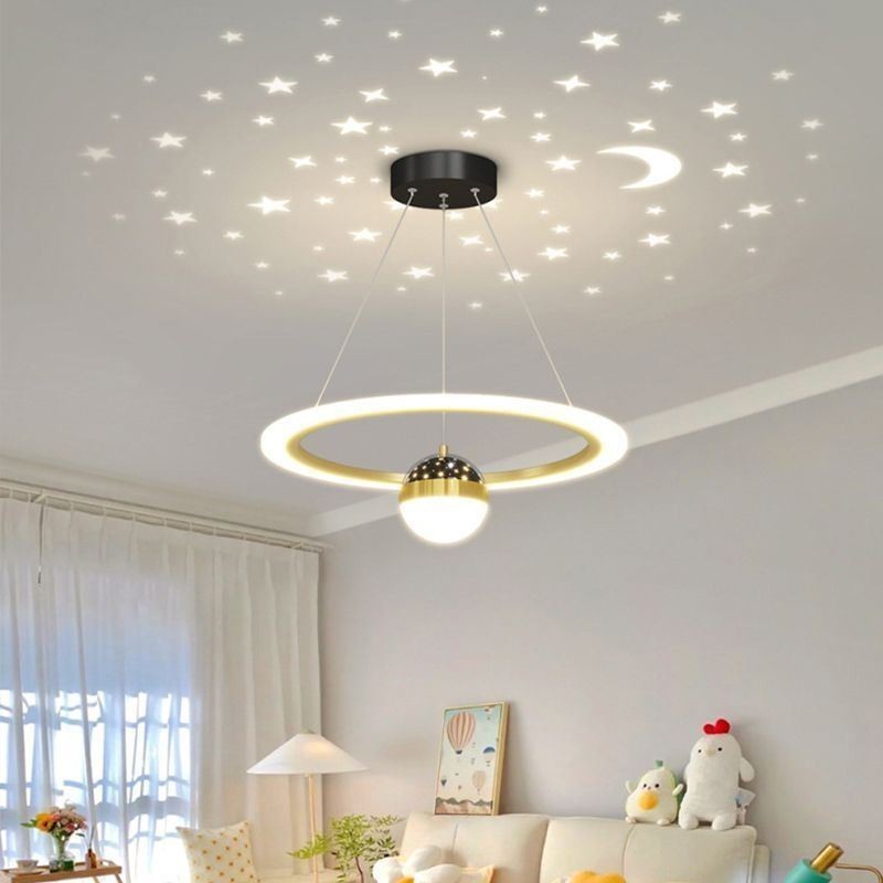 Lampada a sospensione LED minimalista in ferro battuto e acrilico a anello stella