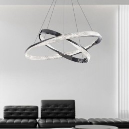 Lampada a sospensione LED doppio cerchio in ferro battuto e acrilico 80×5 cm