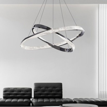 Lampada a sospensione LED doppio cerchio in ferro battuto e acrilico 80×5 cm
