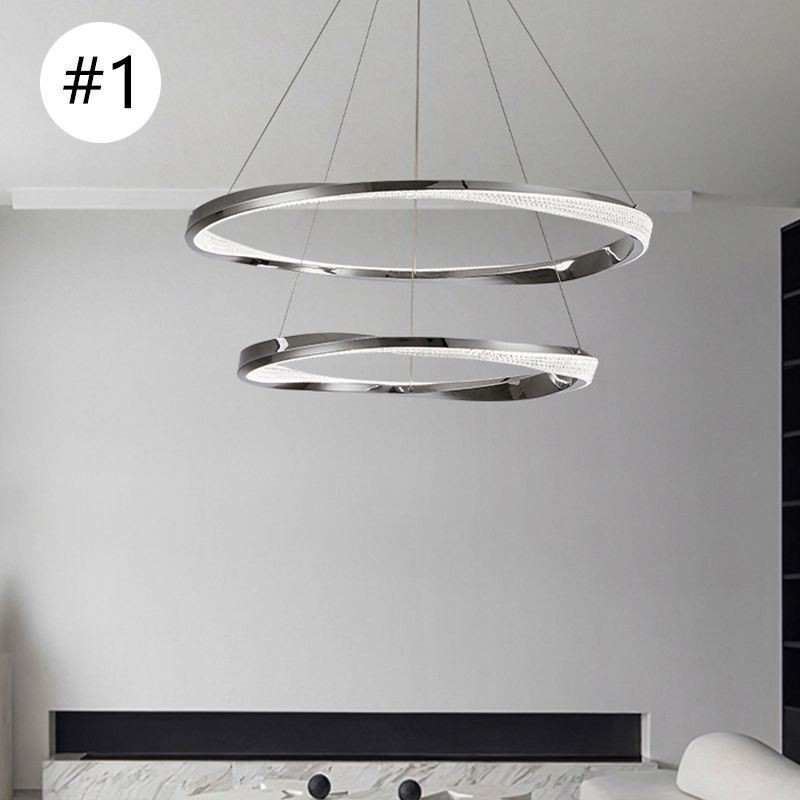 Lampada a sospensione LED doppio cerchio in ferro battuto e acrilico 80×5 cm