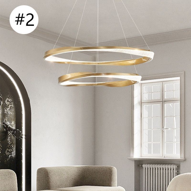 Lampada a sospensione LED doppio cerchio in ferro battuto e acrilico 80×5 cm