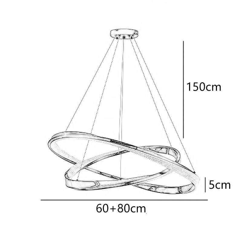 Lampada a sospensione LED doppio cerchio in ferro battuto e acrilico 80×5 cm