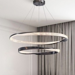 Lampada a sospensione LED doppio cerchio in ferro battuto e acrilico 80×5 cm