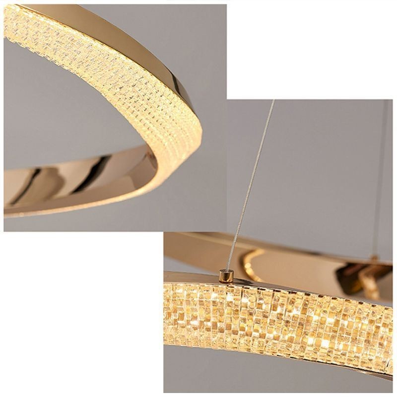 Lampada a sospensione LED doppio cerchio in ferro battuto e acrilico 80×5 cm