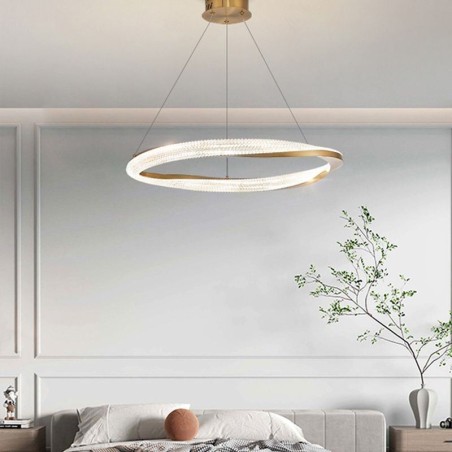 Lampada a sospensione LED in ferro battuto con anello in acrilico, luce da soffitto a cerchio singolo
