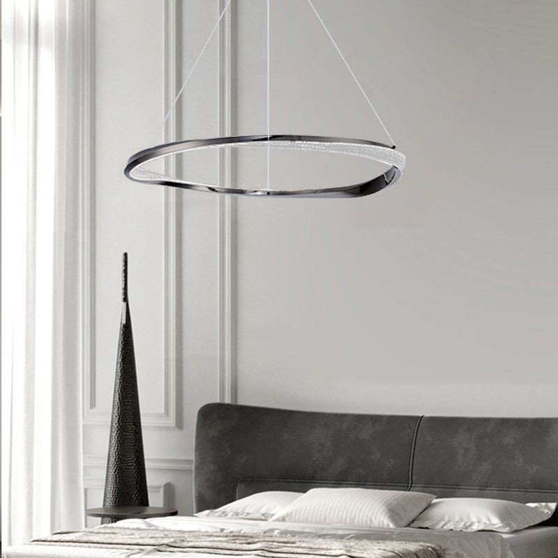 Lampada a sospensione LED in ferro battuto con anello in acrilico, luce da soffitto a cerchio singolo