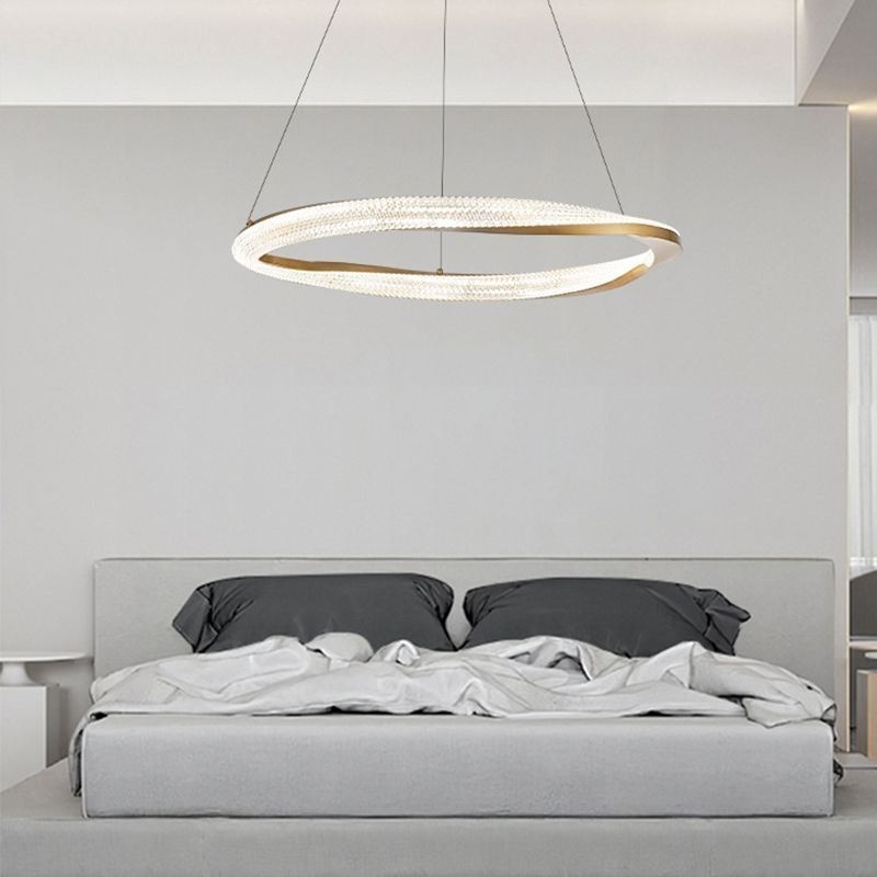Lampada a sospensione LED in ferro battuto con anello in acrilico, luce da soffitto a cerchio singolo