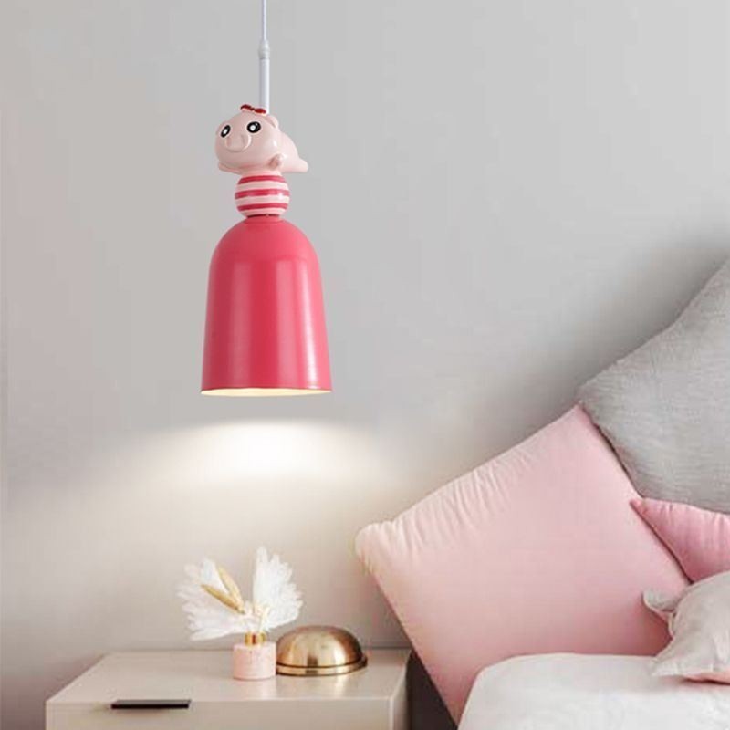 Lampada a sospensione in resina a forma di porcellino rosa