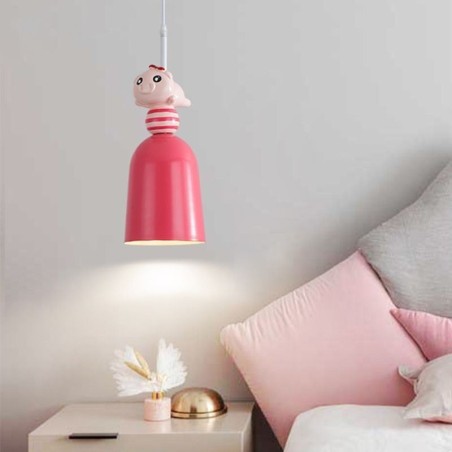 Lampada a sospensione in resina a forma di porcellino rosa