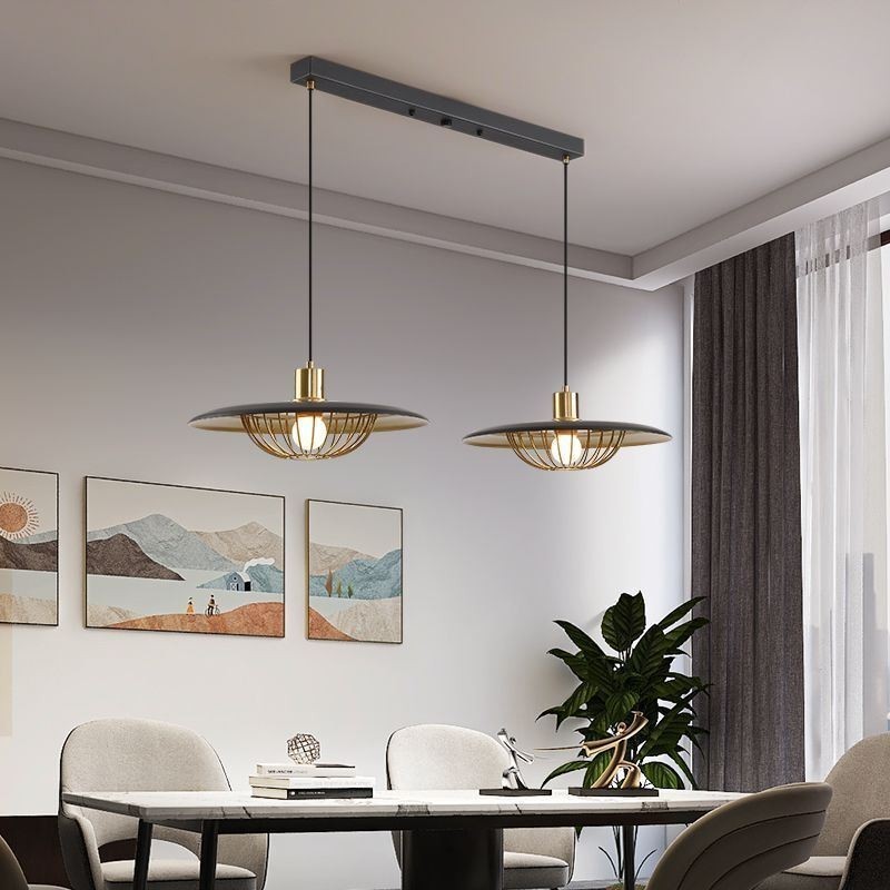 Lampada a sospensione nordica in ferro battuto con disco, 2 luci, E26/E27