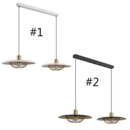 Lampada a sospensione nordica in ferro battuto con disco, 2 luci, E26/E27