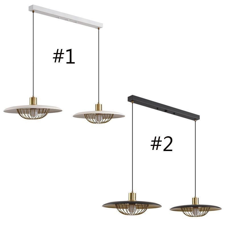 Lampada a sospensione nordica in ferro battuto con disco, 2 luci, E26/E27