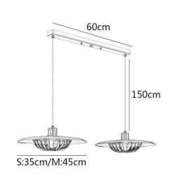 Lampada a sospensione nordica in ferro battuto con disco, 2 luci, E26/E27