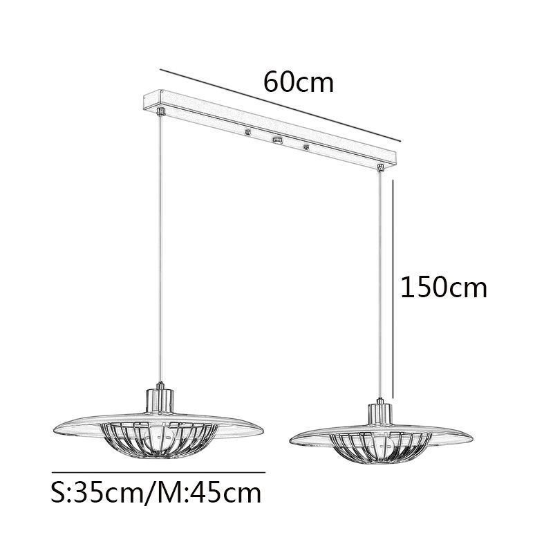 Lampada a sospensione nordica in ferro battuto con disco, 2 luci, E26/E27