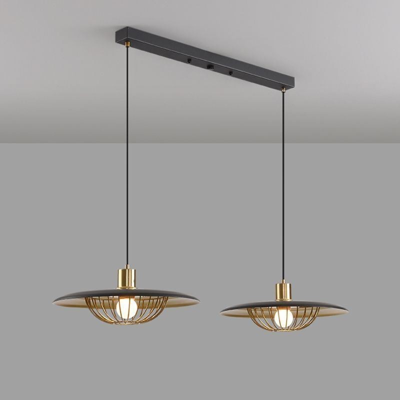 Lampada a sospensione nordica in ferro battuto con disco, 2 luci, E26/E27