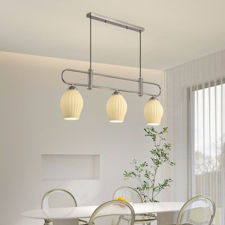 Lampada a sospensione nordica in ferro battuto a forma di stame, 3 luci, 90 x 35 cm