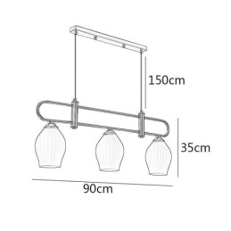 Lampada a sospensione nordica in ferro battuto a forma di stame, 3 luci, 90 x 35 cm