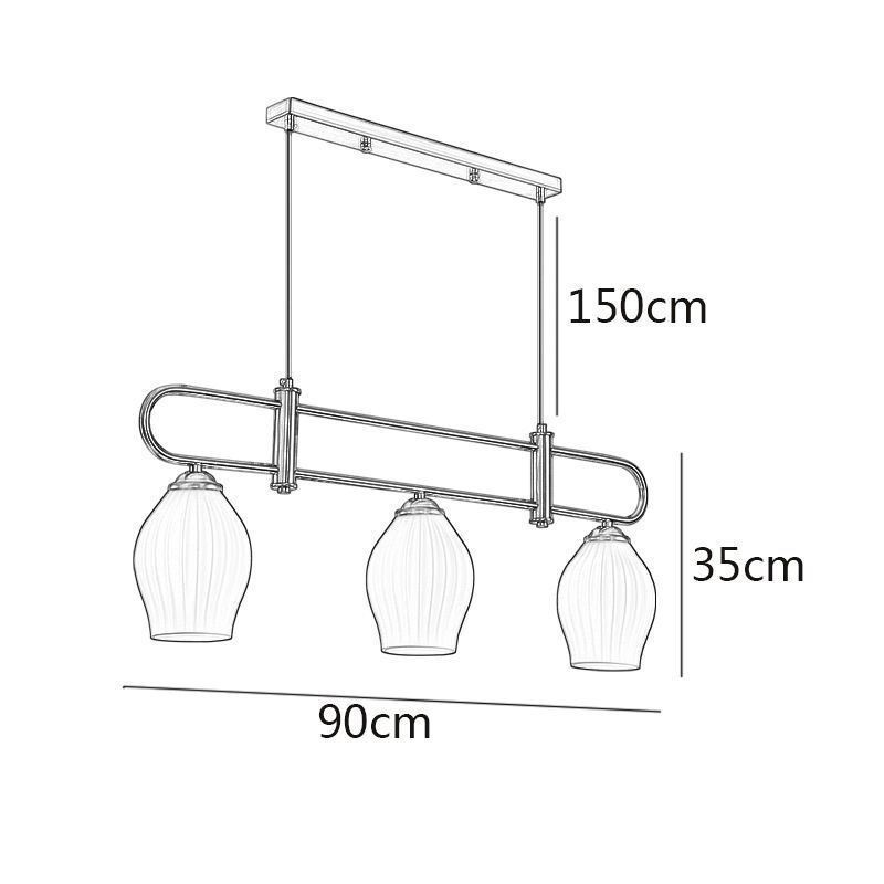 Lampada a sospensione nordica in ferro battuto a forma di stame, 3 luci, 90 x 35 cm