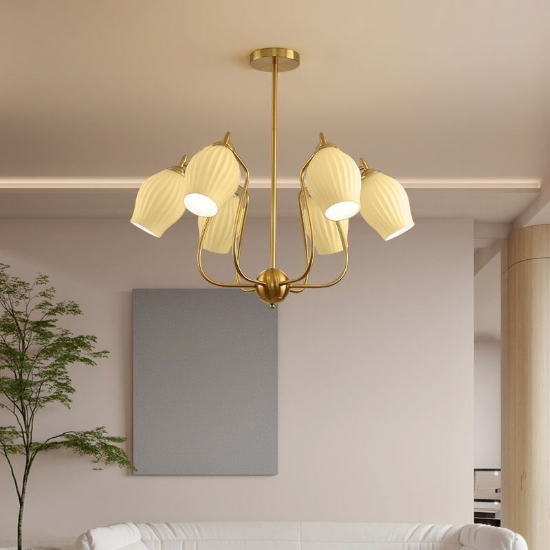 Lampada a sospensione nordica in ferro battuto rame naturale, 4/6/8 luci E26/E27