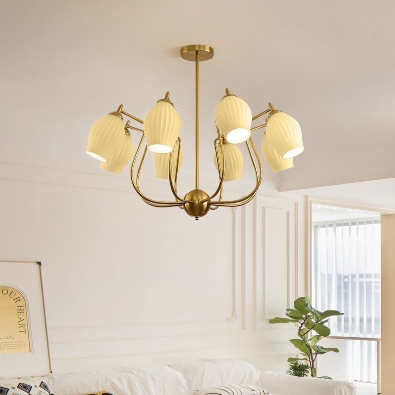 Lampada a sospensione nordica in ferro battuto rame naturale, 4/6/8 luci E26/E27