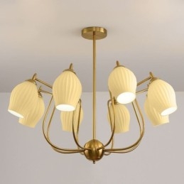 Lampada a sospensione nordica in ferro battuto rame naturale, 4/6/8 luci E26/E27