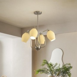 Lampada a sospensione nordica in ferro battuto con stami floreali in nichel sabbiato