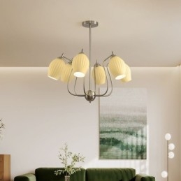 Lampada a sospensione nordica in ferro battuto con stami floreali in nichel sabbiato
