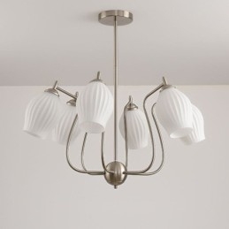 Lampada a sospensione nordica in ferro battuto con stami floreali in nichel sabbiato