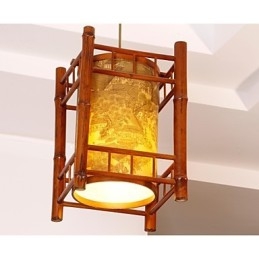 Lampadario retrò a lanterna in legno e bambù