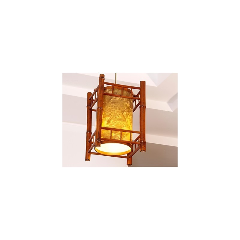 Lampadario retrò a lanterna in legno e bambù