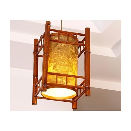 Lampadario retrò a lanterna in legno e bambù