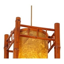 Lampadario retrò a lanterna in legno e bambù