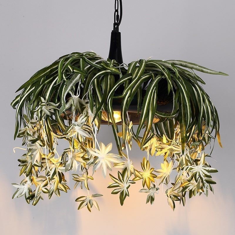 Lampada a sospensione industriale con pianta artificiale, 45×40 cm, E26/E27