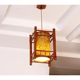 Lampadario retrò a lanterna in legno e bambù