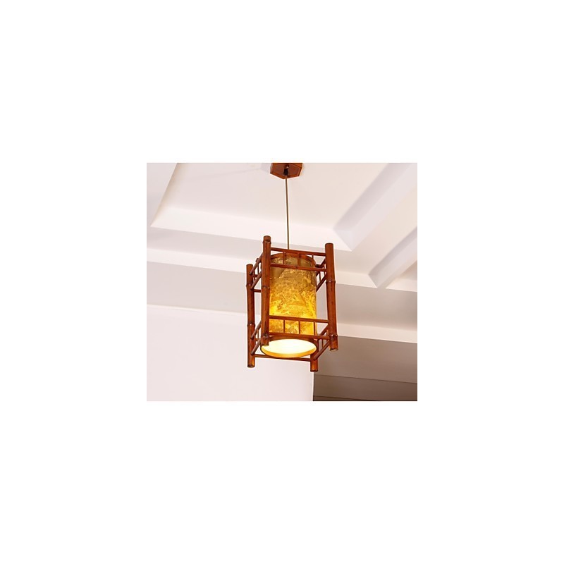 Lampadario retrò a lanterna in legno e bambù