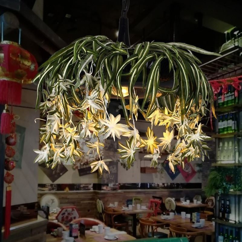 Lampada a sospensione industriale con pianta artificiale, 45×40 cm, E26/E27
