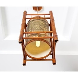 Lampadario retrò a lanterna in legno e bambù