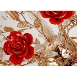 Lampadario a sospensione moderno in ceramica con fiore rosso, 18 luci E12/E14, 68x68 cm