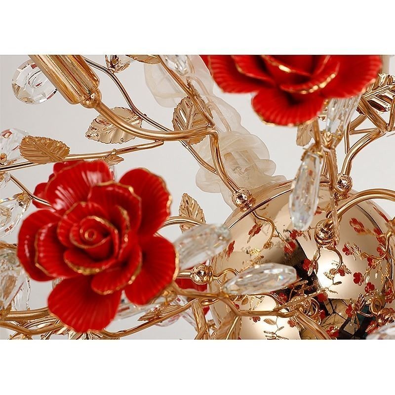 Lampadario a sospensione moderno in ceramica con fiore rosso, 18 luci E12/E14, 68x68 cm