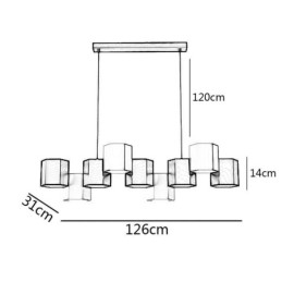 Lampada a sospensione LED esagonale moderna, 108 W, dimmerazione tricolore, 126 × 31 × 14 cm
